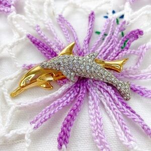 Swarovski Gold and Silver Dolphin bling rhinestone Brooch